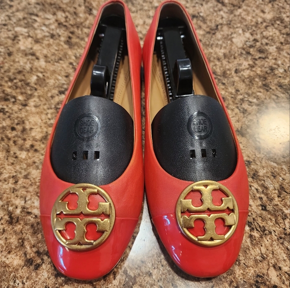 TORY BURCH Rounded-Square-Toe Ballet Flats - Red/Orange - 6.5 - Picture 2 of 10